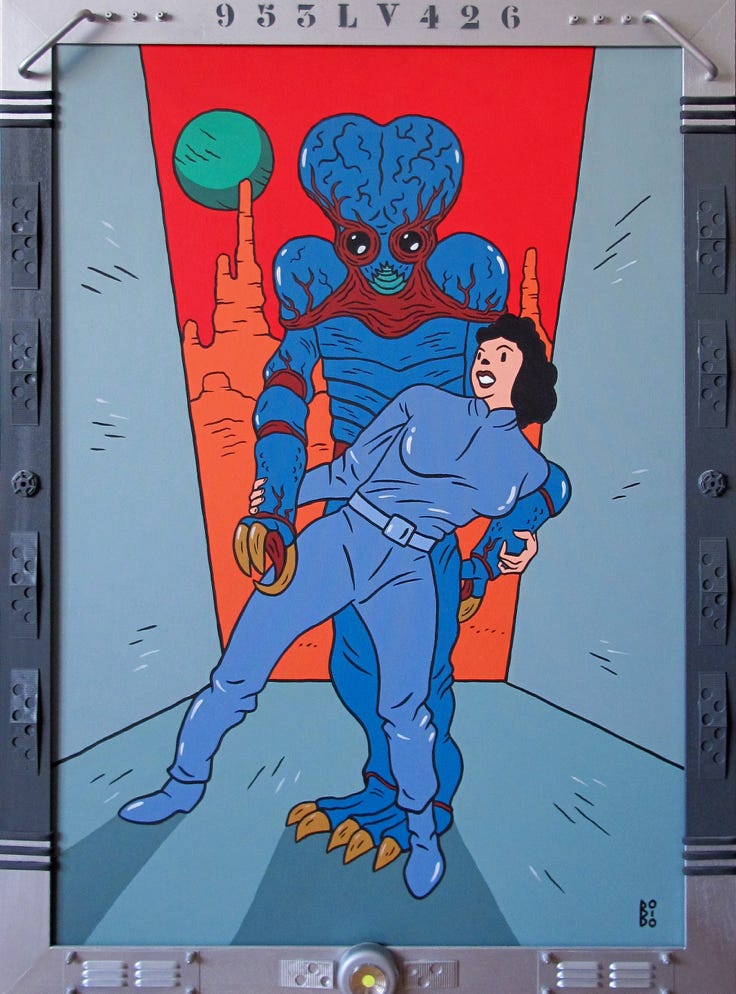 Hommage au film : Les Survivants de l'Infini. La planète Metaluna réserve bien des surprises ! Acrylique sur toile.