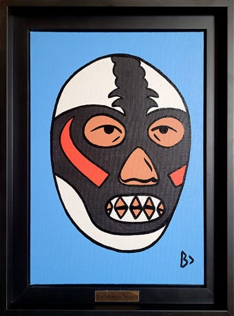 ESCORPION NEGRO - Lucha libre - Huile sur carton entoilé 24 x 35 cm